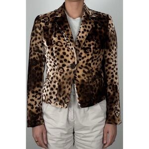 Vintage Talbots Brown Leopard Print Blazer with Notched Lapel